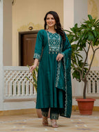Pramukh Fab Firoji Color Roman Silk Kurta Set | Grocsy