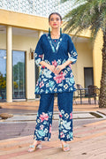 Pramukh Fab Teal Color Cotton Co-ord Set | Grocsy