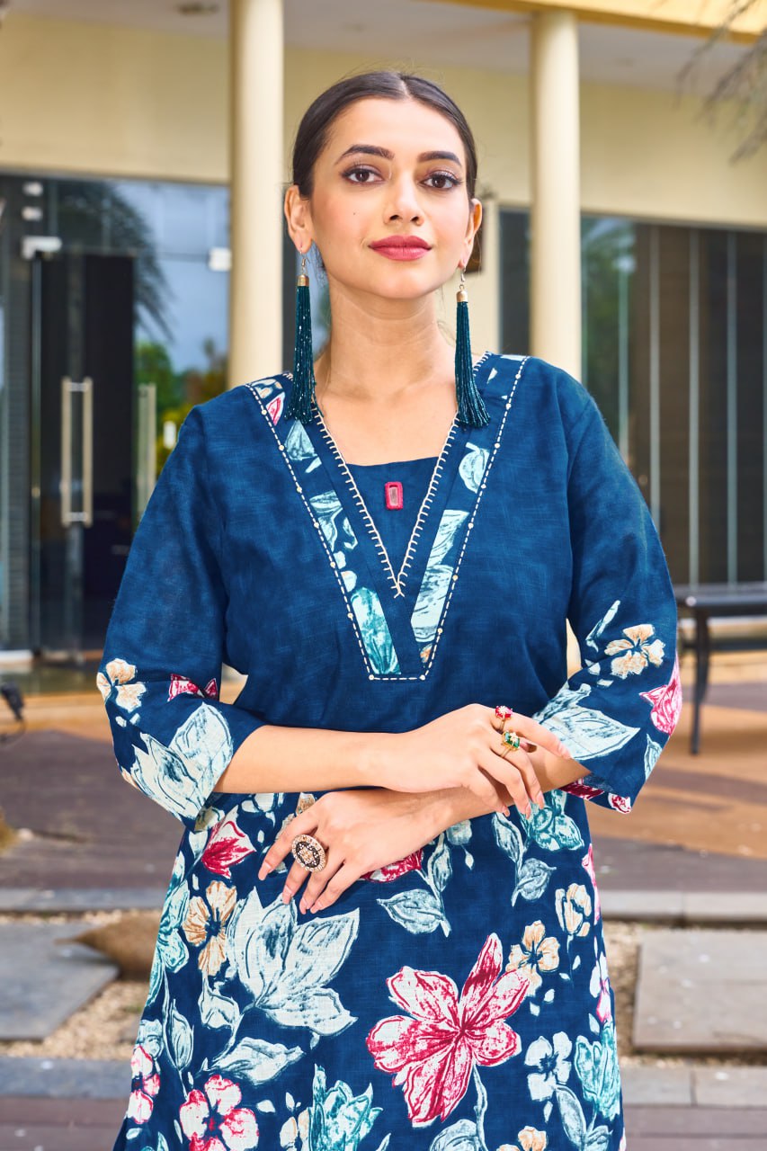 Pramukh Fab Teal Color Cotton Co-ord Set | Grocsy