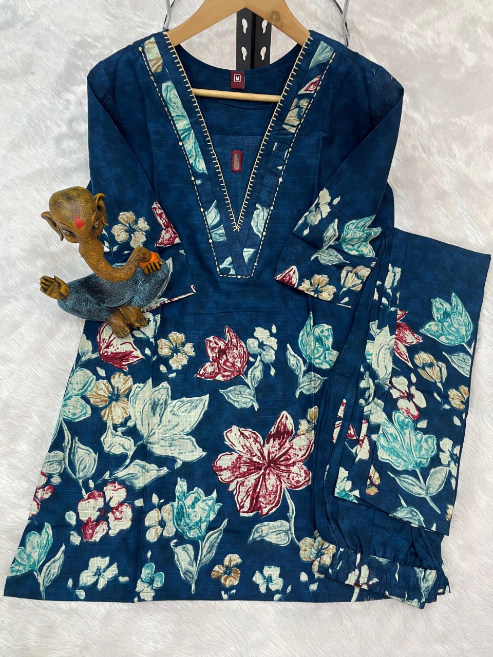 Pramukh Fab Teal Color Cotton Co-ord Set | Grocsy
