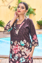 Pramukh Fab Dark Brown Color Cotton Co-ord Set | Grocsy