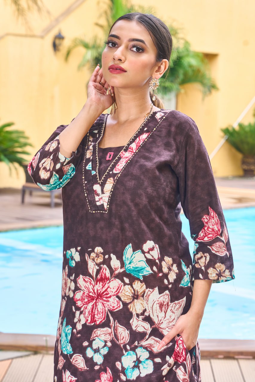 Pramukh Fab Dark Brown Color Cotton Co-ord Set | Grocsy