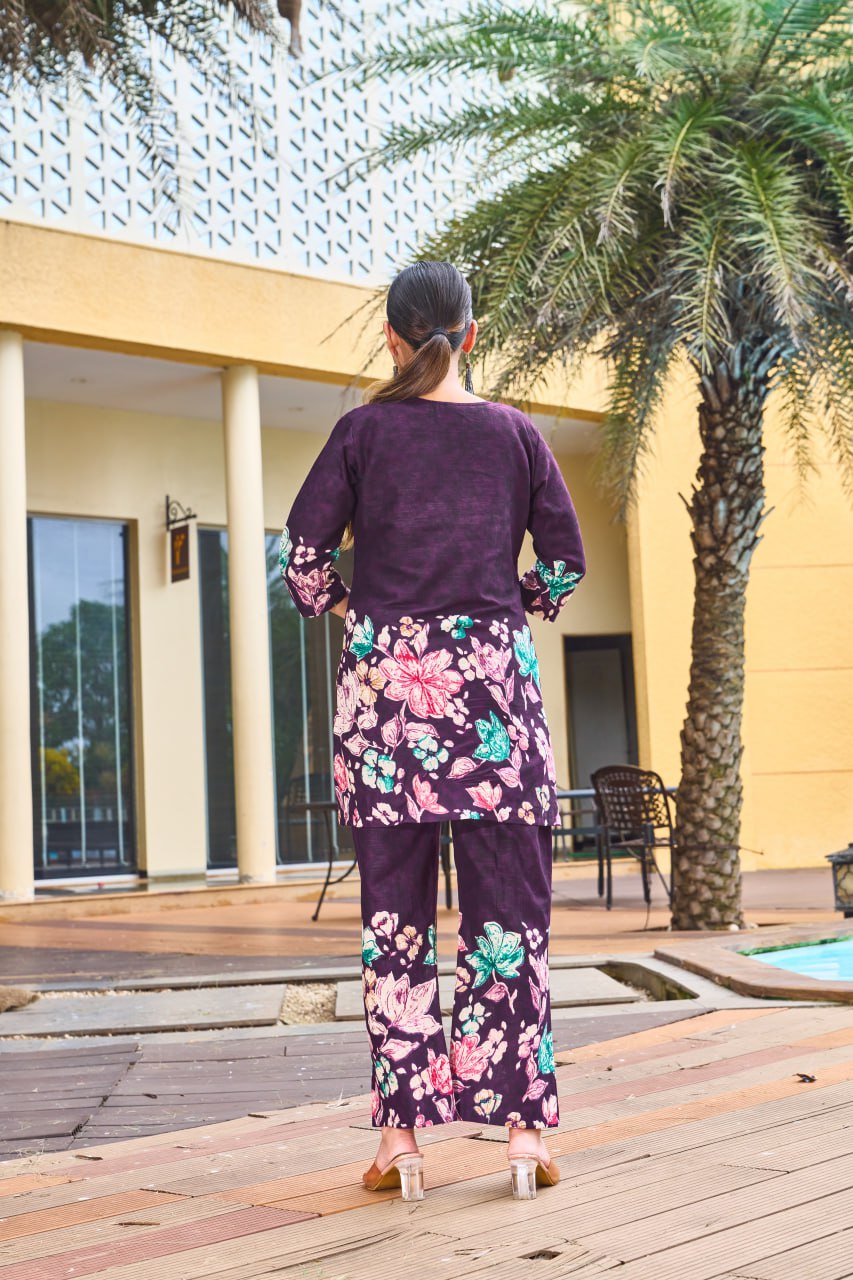 Pramukh Fab Purple Color Cotton Co-ord Set | Grocsy