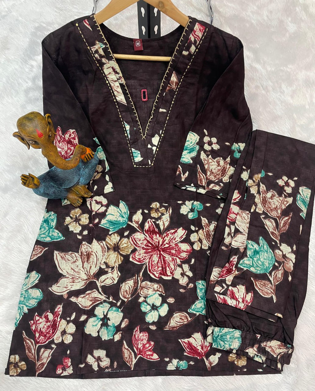 Pramukh Fab Dark Brown Color Cotton Co-ord Set | Grocsy