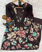 Pramukh Fab Dark Brown Color Cotton Co-ord Set | Grocsy