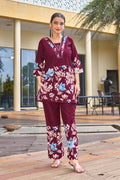 Pramukh Fab Maroon Color Cotton Co-ord Set | Grocsy