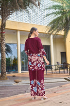 Pramukh Fab Maroon Color Cotton Co-ord Set | Grocsy