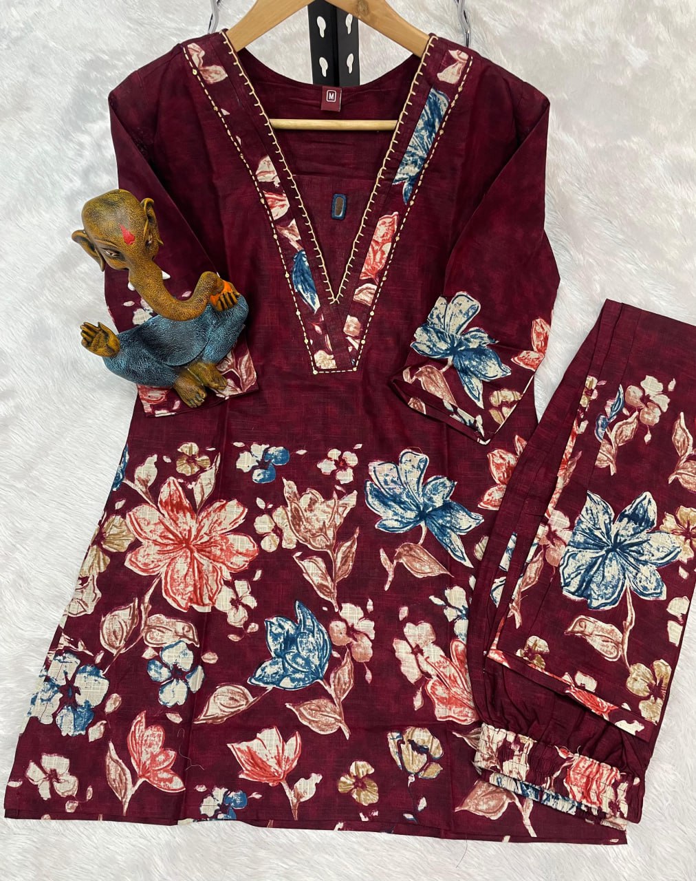 Pramukh Fab Maroon Color Cotton Co-ord Set | Grocsy