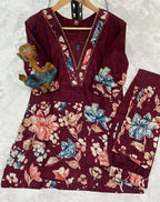 Pramukh Fab Maroon Color Cotton Co-ord Set | Grocsy