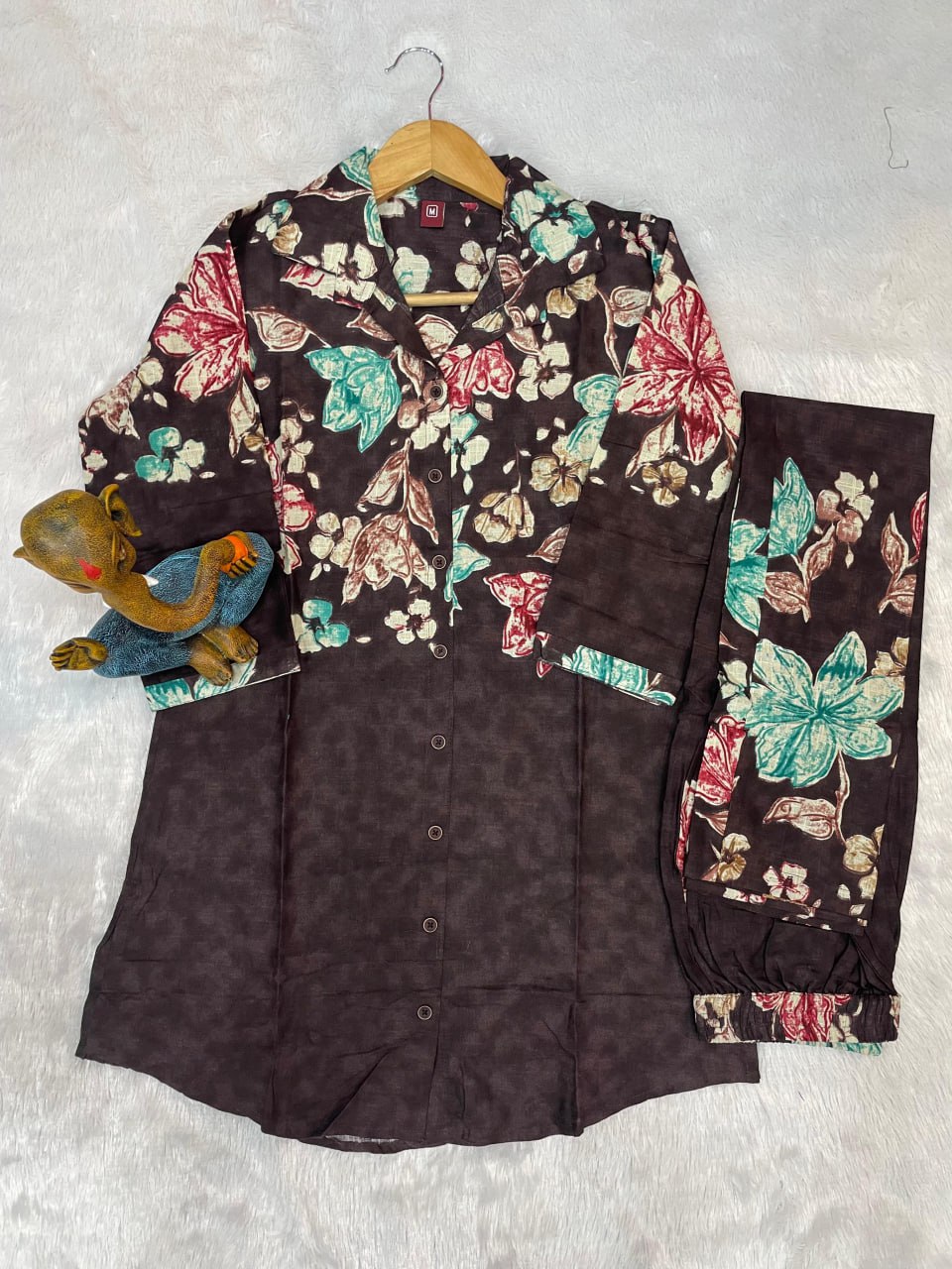 Pramukh Fab Dark Brown Color Cotton Co-ord Set | Grocsy