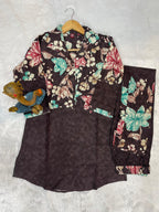 Pramukh Fab Dark Brown Color Cotton Co-ord Set | Grocsy