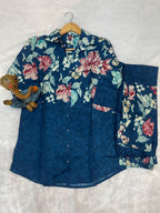 Pramukh Fab Teal Color Cotton Co-ord Set | Grocsy