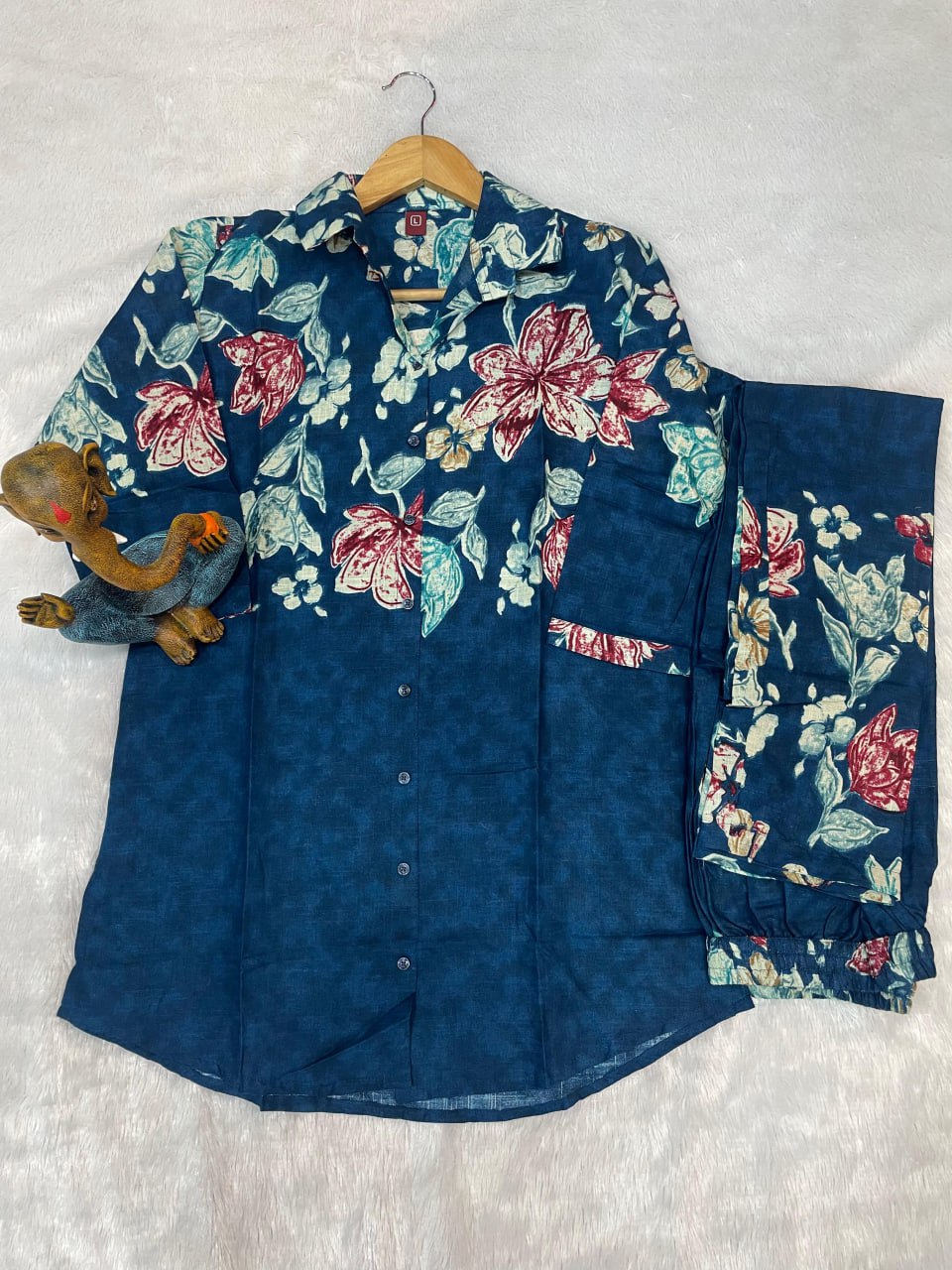 Pramukh Fab Teal Color Cotton Co-ord Set | Grocsy