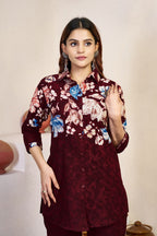 Pramukh Fab Maroon Color Cotton Co-ord Set | Grocsy