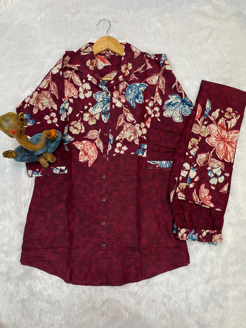 Pramukh Fab Maroon Color Cotton Co-ord Set | Grocsy