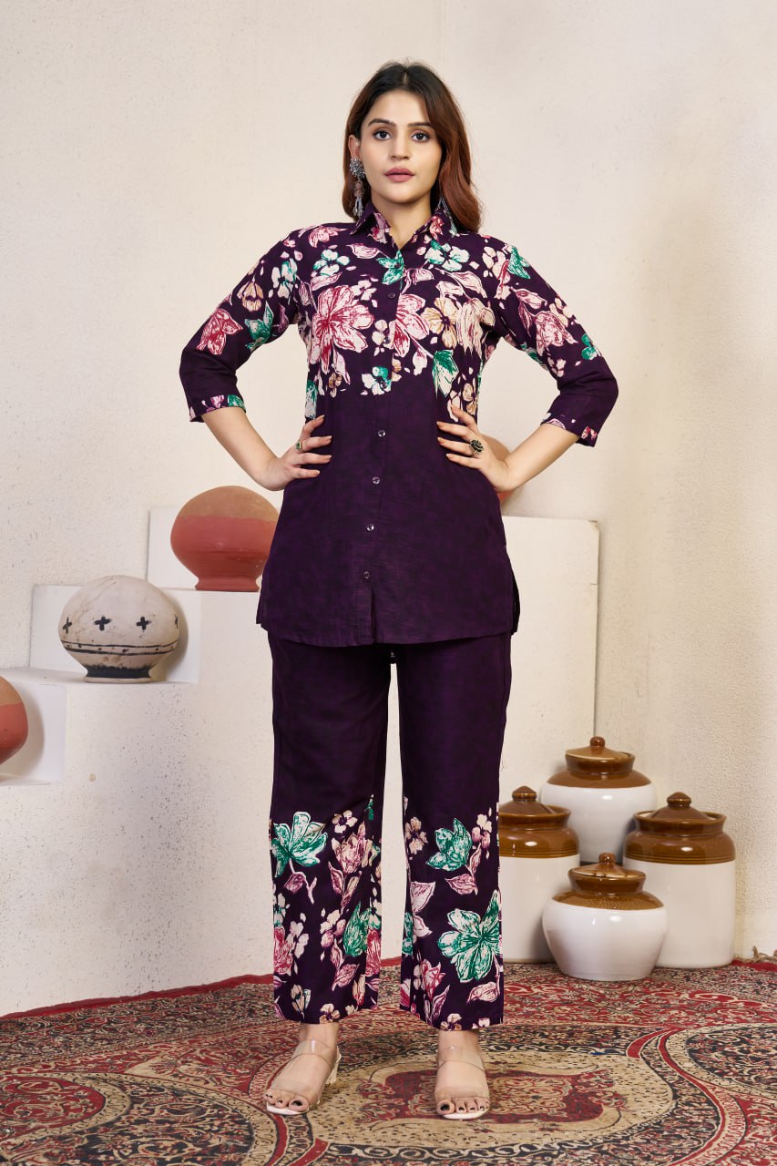 Pramukh Fab Purple Color Cotton Co-ord Set | Grocsy
