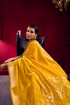 Monjolika Fashion Mustard Weaving Satin Linen Silk Saree | Grocsy