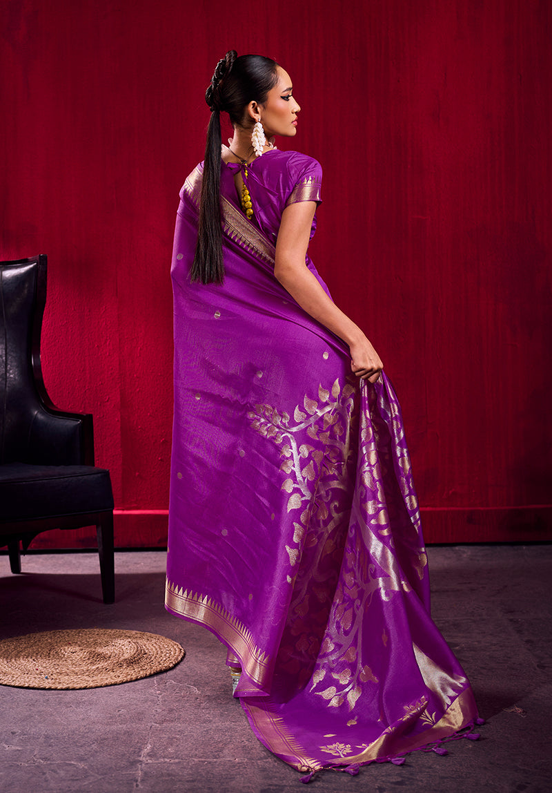 Monjolika Fashion Purple Weaving Satin Linen Silk Saree | Grocsy