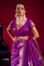 Monjolika Fashion Purple Weaving Satin Linen Silk Saree | Grocsy