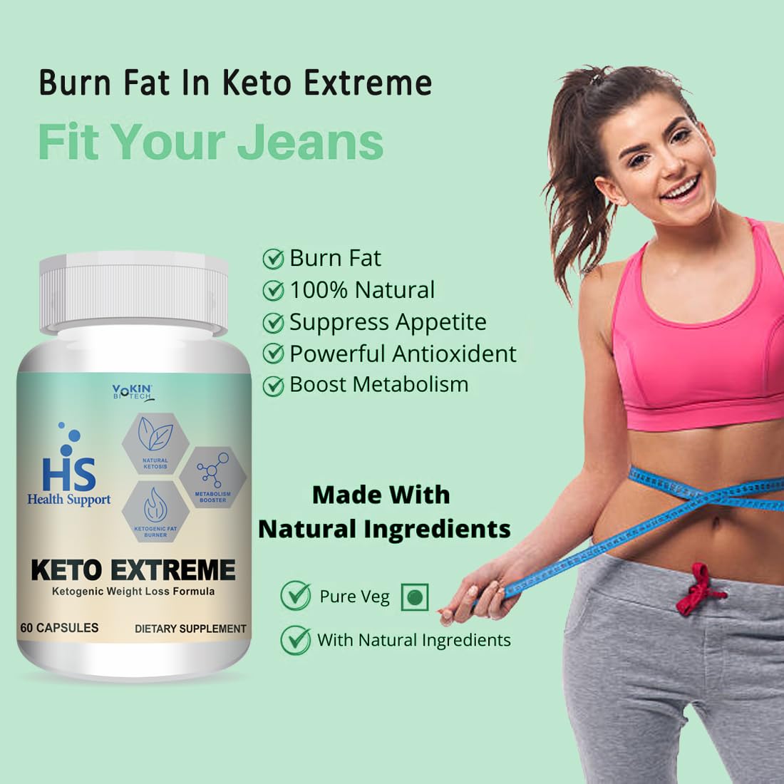 Vokin Biotech Keto Extreme Ketogenic Weight Loss Formula with Garcinia Cambogia Extract Fat Burner | Metabolism Booster | Grocsy