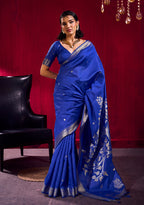 Monjolika Fashion Royal Blue Weaving Satin Linen Silk Saree | Grocsy