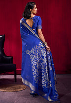 Monjolika Fashion Royal Blue Weaving Satin Linen Silk Saree | Grocsy