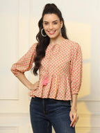 Yufta Cotton Yellow And Pink Floral Tie Up Top | Grocsy