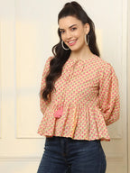 Yufta Cotton Yellow And Pink Floral Tie Up Top | Grocsy