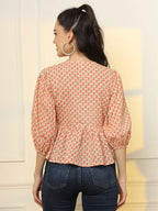 Yufta Cotton Yellow And Pink Floral Tie Up Top | Grocsy