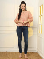 Yufta Cotton Yellow And Pink Floral Tie Up Top | Grocsy