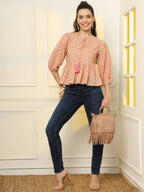 Yufta Cotton Yellow And Pink Floral Tie Up Top | Grocsy