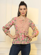 Yufta Cotton Yellow Floral Tie Up Top | Grocsy