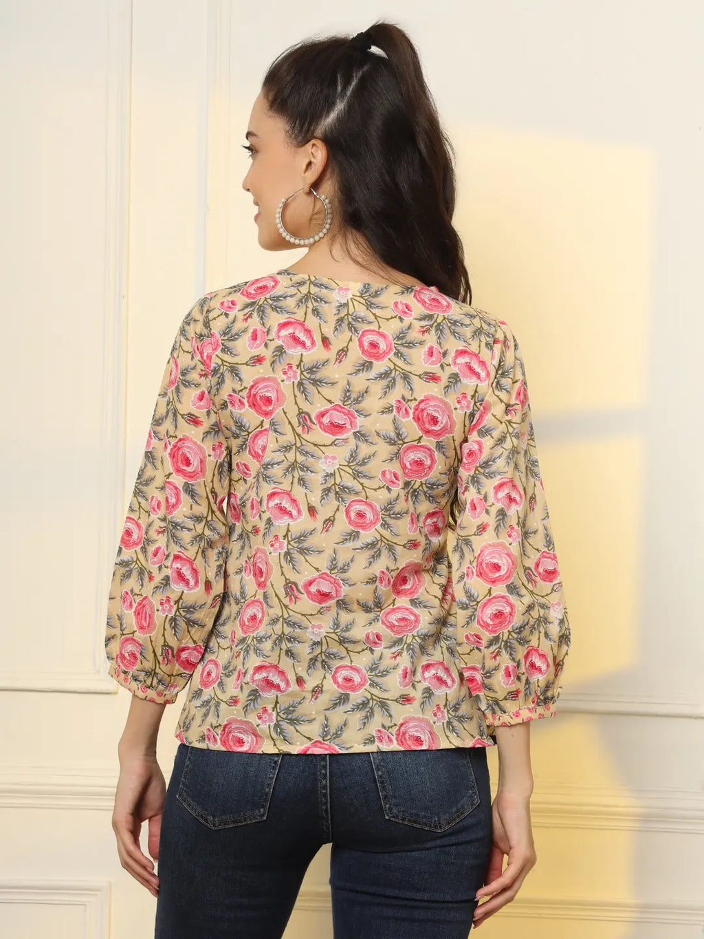 Yufta Cotton Yellow Floral Tie Up Top | Grocsy