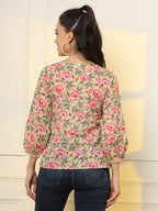 Yufta Cotton Yellow Floral Tie Up Top | Grocsy