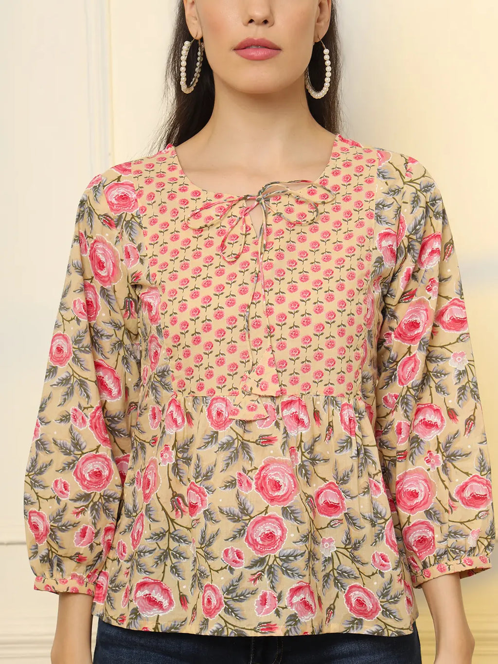 Yufta Cotton Yellow Floral Tie Up Top | Grocsy