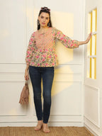 Yufta Cotton Yellow Floral Tie Up Top | Grocsy