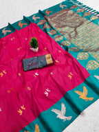 Mameraa Sarees Pink Soft Silk Blend Saree With Zari Weaving Meenakari Design-Pink | Grocsy