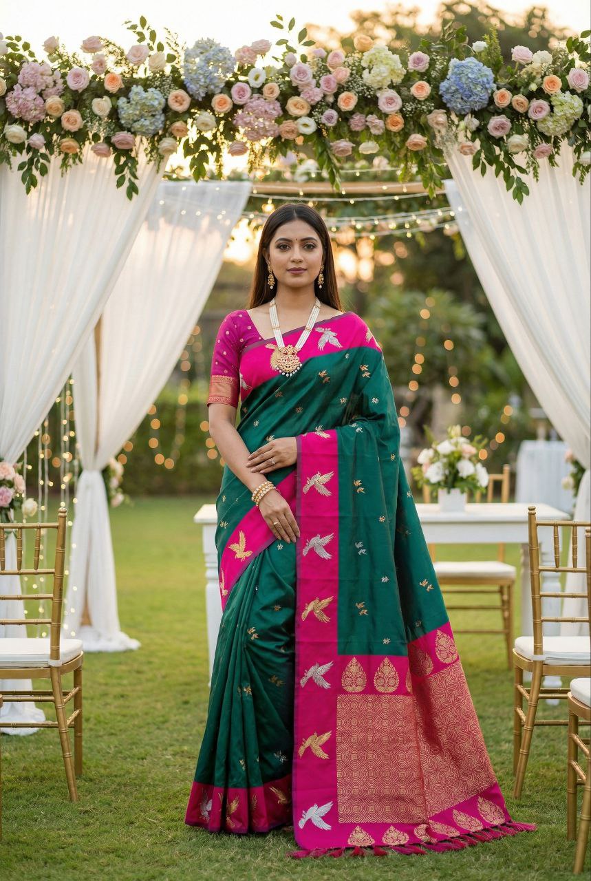 Mameraa Sarees Sea Green Soft Silk Blend Saree With Zari Weaving Meenakari Design-Sea_Green | Grocsy