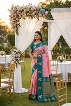 Mameraa Sarees Peach Soft Silk Blend Saree With Zari Weaving Meenakari Design-Peach | Grocsy