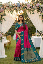 Mameraa Sarees Pink Soft Silk Blend Saree With Zari Weaving Meenakari Design-Pink | Grocsy