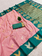 Mameraa Sarees Peach Soft Silk Blend Saree With Zari Weaving Meenakari Design-Peach | Grocsy