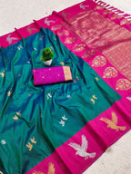 Mameraa Sarees Sea Green Soft Silk Blend Saree With Zari Weaving Meenakari Design-Sea_Green | Grocsy