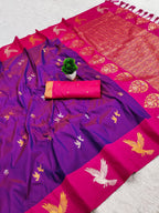 Mameraa Sarees Purple Soft Silk Blend Saree With Zari Weaving Meenakari Design-Purple | Grocsy