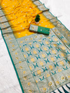 Mameraa Sarees Yellow Soft Banarasi Silk Saree With Zari Weaving Meenakari Design-Yellow | Grocsy