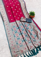 Mameraa Sarees Pink Soft Banarasi Silk Saree With Zari Weaving Meenakari Design-Pink | Grocsy