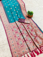 Mameraa Sarees Sea Green Soft Banarasi Silk Saree With Zari Weaving Meenakari Design-Sea_Green | Grocsy