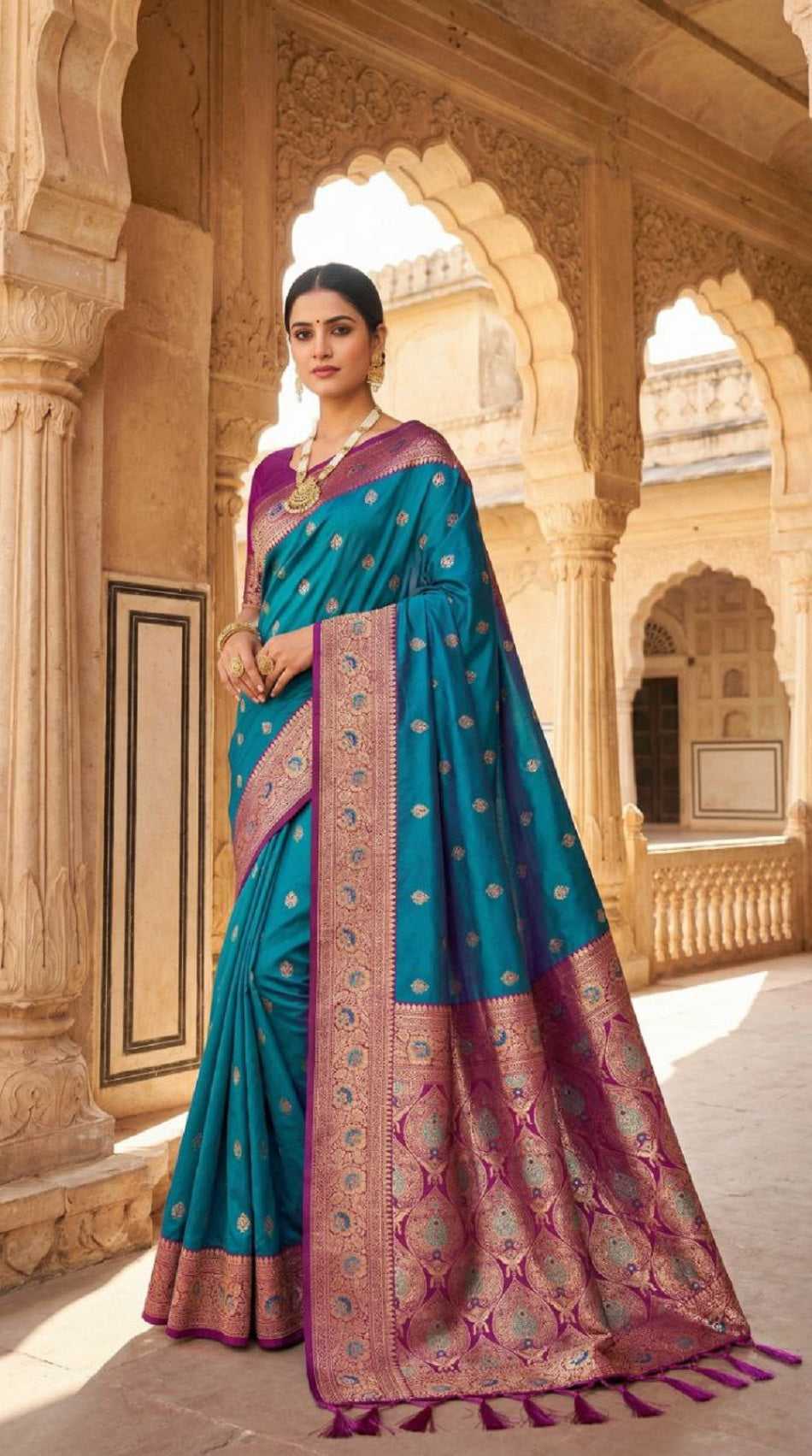 Mameraa Sarees Sea Green Soft Banarasi Silk Saree With Zari Weaving Meenakari Design-Sea_Green | Grocsy