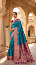 Mameraa Sarees Sea Green Soft Banarasi Silk Saree With Zari Weaving Meenakari Design-Sea_Green | Grocsy