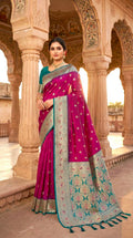 Mameraa Sarees Pink Soft Banarasi Silk Saree With Zari Weaving Meenakari Design-Pink | Grocsy