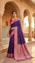 Mameraa Sarees Violet Soft Banarasi Silk Saree With Zari Weaving Meenakari Design-Violet | Grocsy